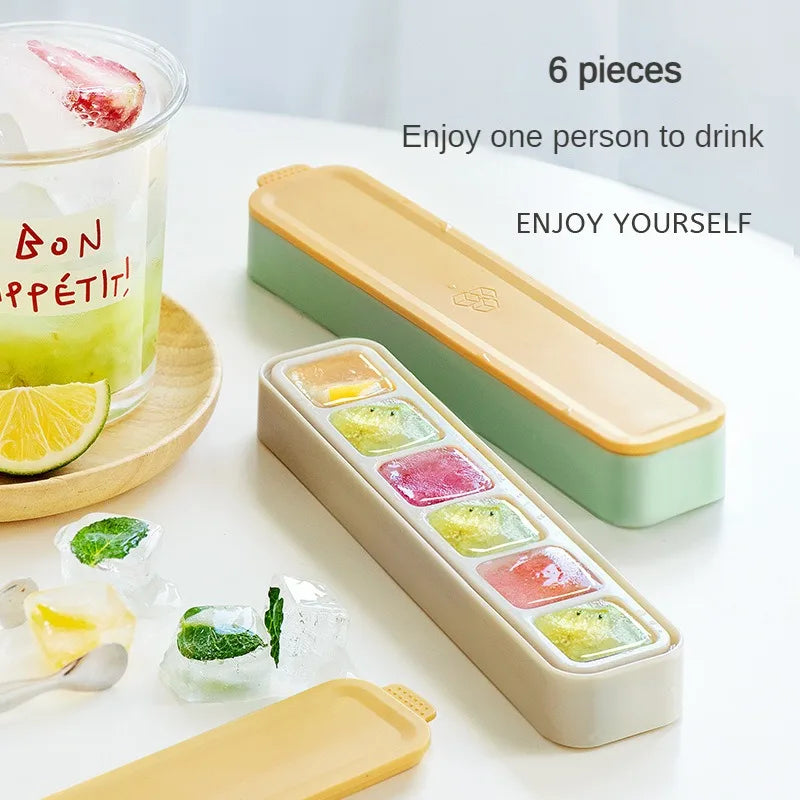 Zackoo 6Grids Ice Cube Tray Household Refrigerator Food grade Silicone Ice Making Sealed Space Saving Frozen Ice Block Mold