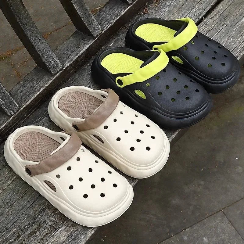 Couple Slippers for Men Summer Outerwear Non-Slip Wear-Resistant Sandals Croc Shoes Men's Thick-soled Beach Outdoor